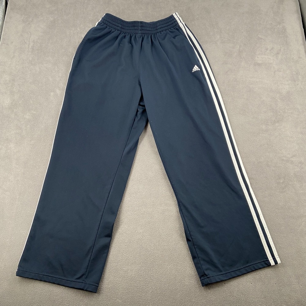 Y2K Adidas Track Pants Baggy Sz M Navy 3 Stripes Athletic Gym Training